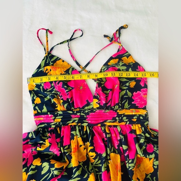 Lulu's Navy Neon Floral Print Sleeveless Strappy Maxi Dress Size Small - Picture 10 of 14